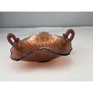 Amethyst Carnival Glass Dish with Handles 7.5" Iridescent Collectible Vtg